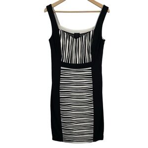 Jax Sheath Cocktail Dress Sz 10 Black White Textured Sleeveless Party Office EUC